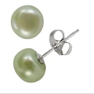 Sterling Silver Green Pearl Stud Earrings